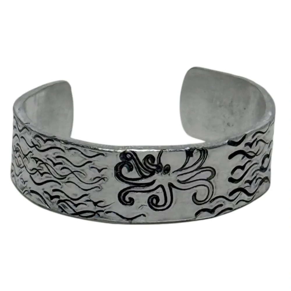 Handmade octopus in ocean silver hypoallergenic aluminum‎ adjustable cuff ring